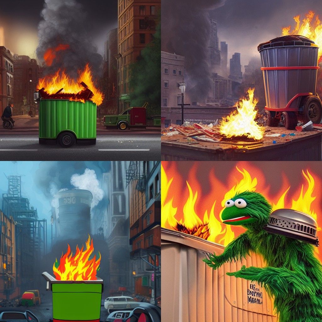 Oscar the Grouch Ablaze in Dumpster Fire