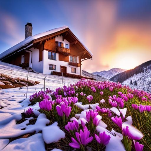 Mountain House in Spring: Hyperrealistic Photography