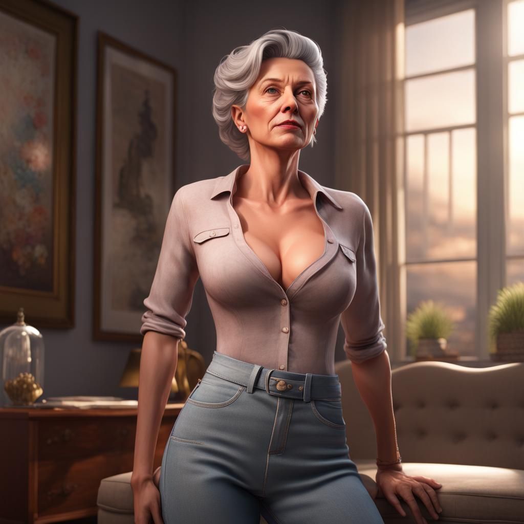 Provocative Mother-in-Law in Hyperdetailed Digital Painting