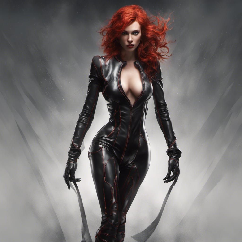 Red-Haired Woman in Latex: Dark Fantasy Portrait