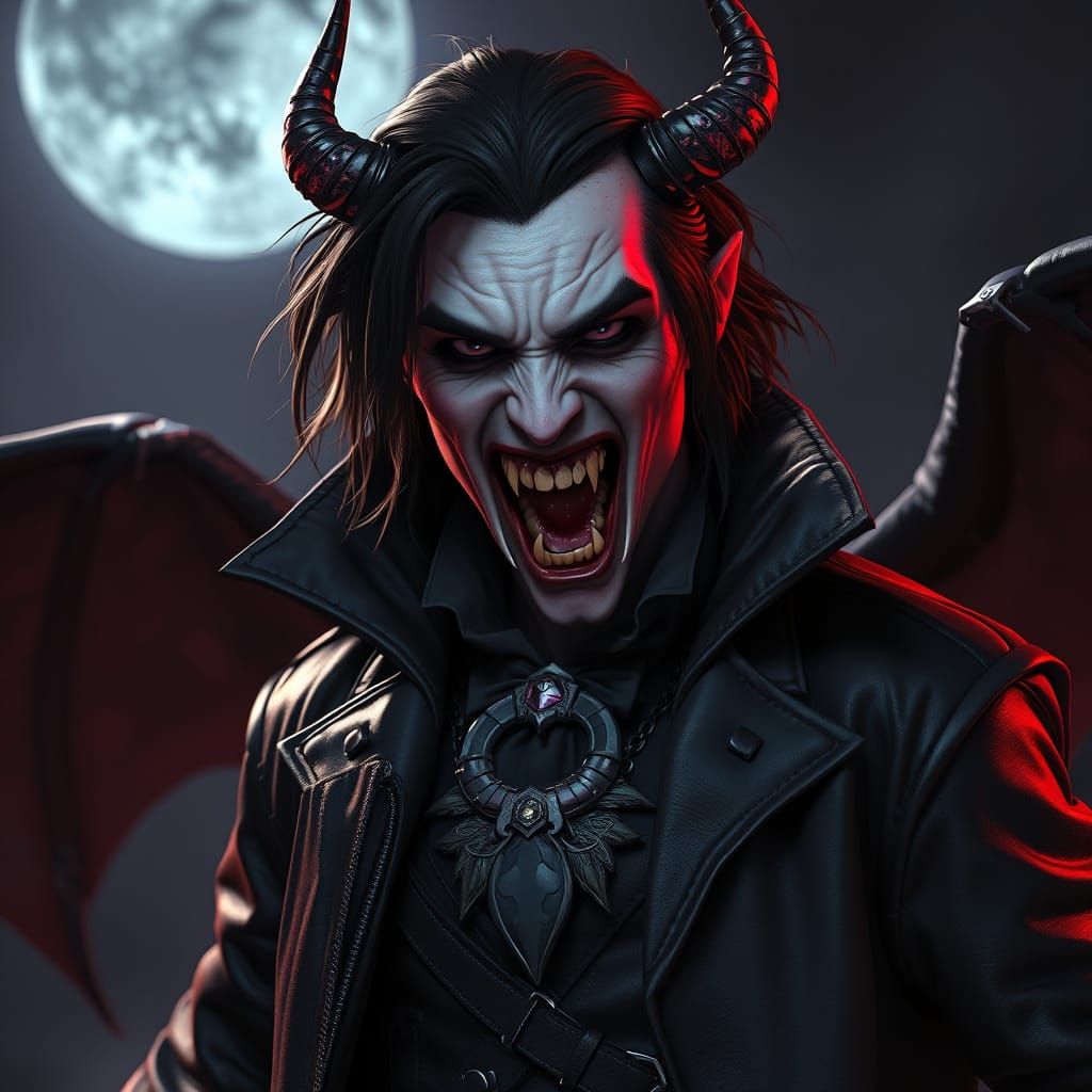 Hyperdetailed Vampire with Fangs in Dark Fantasy Style
