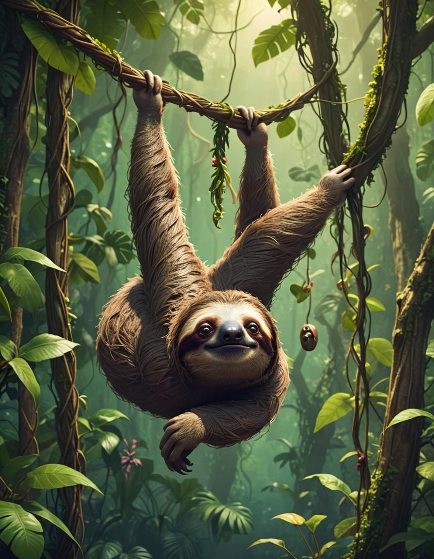 Sloth in Rainforest: 3D Digital Art