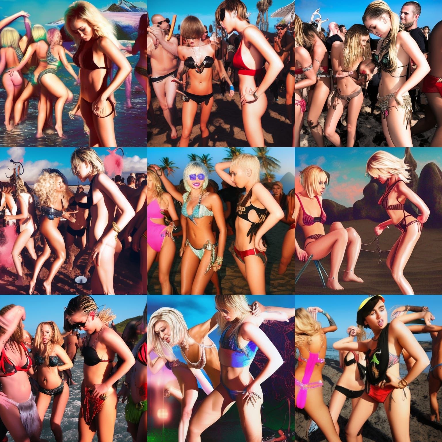 Lively Beach Party Scene in Comic Book Style