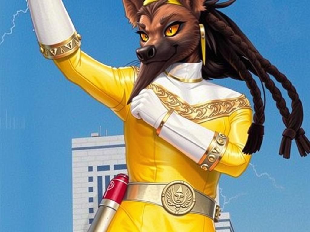 Anthropo Hyena Superhero Strikes a Fighting Pose