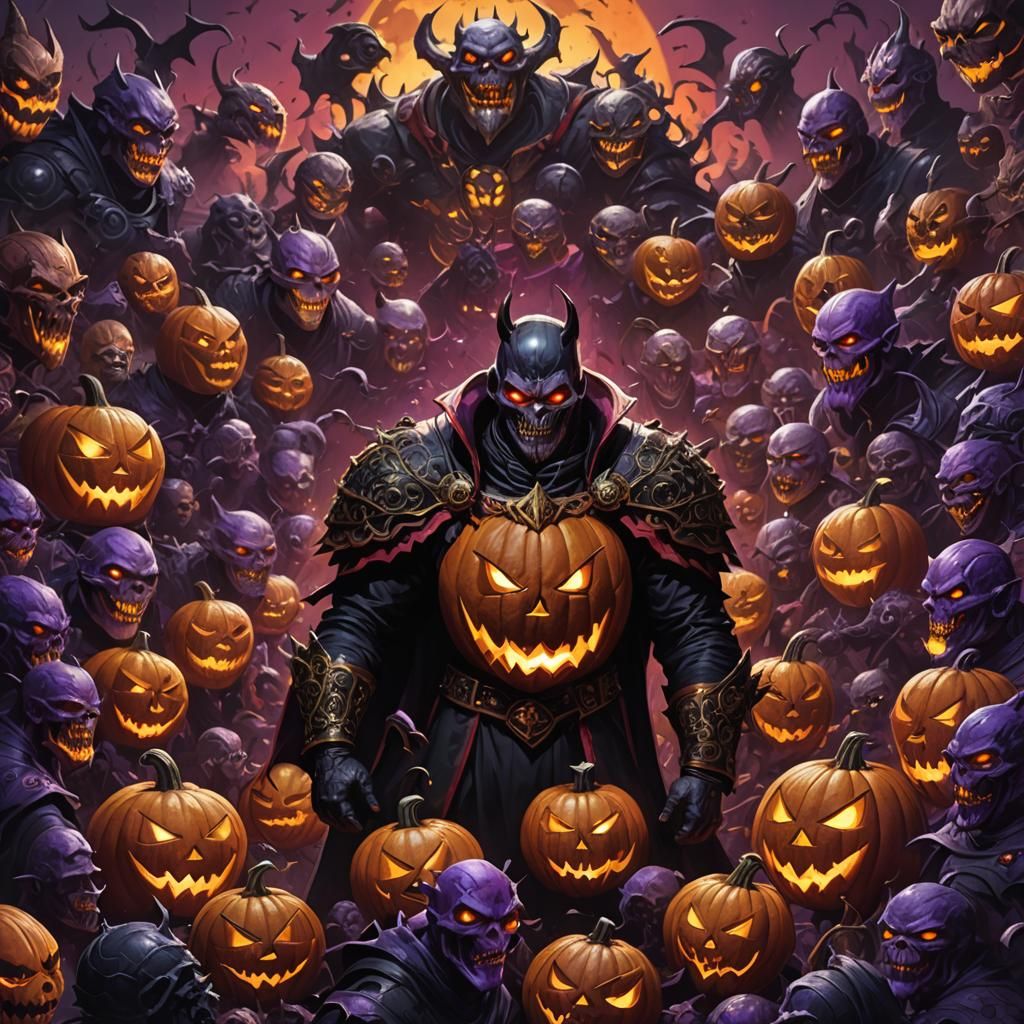 Pumpkin Head Villain Leading Monster Army
