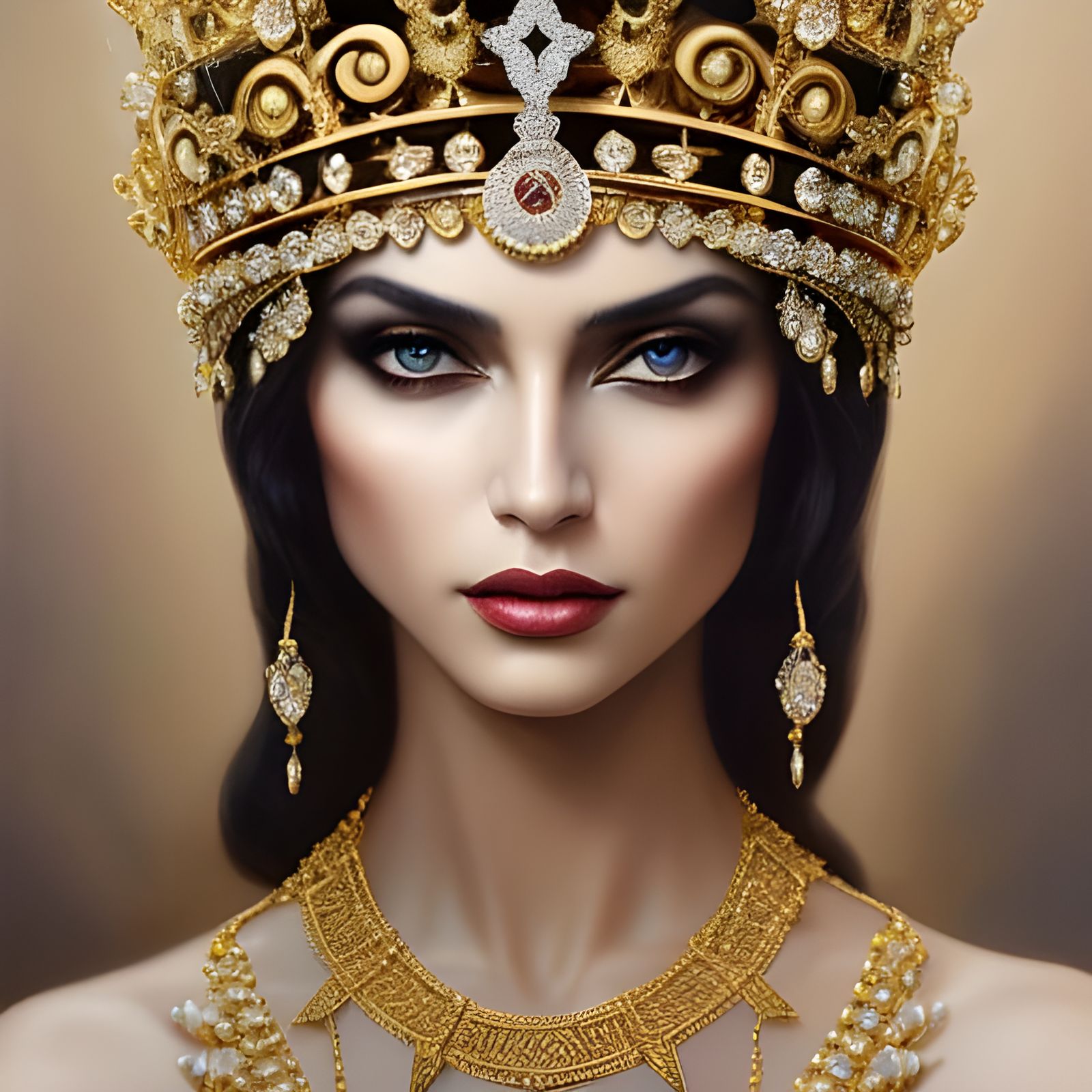 Gorgeous Queen with Gemstone Crown: Hyperrealistic Art