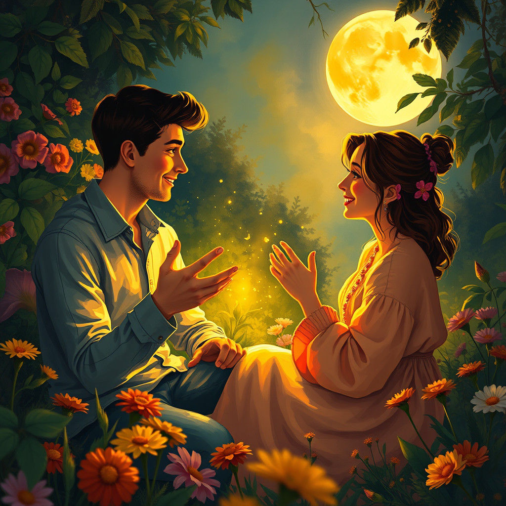 Intimate Garden Conversation in Impressionist Style