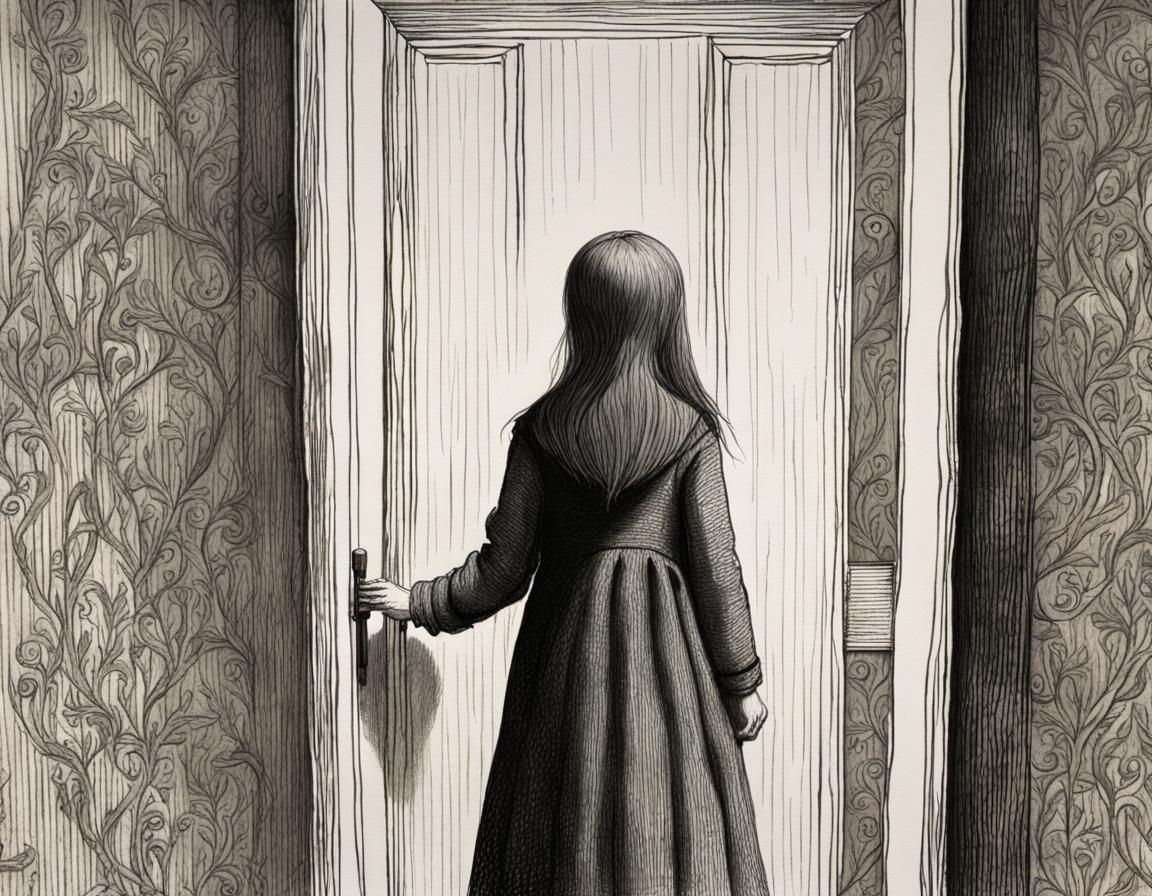 Eerie Hallway: Edward Gorey Inspired Pencil Sketch