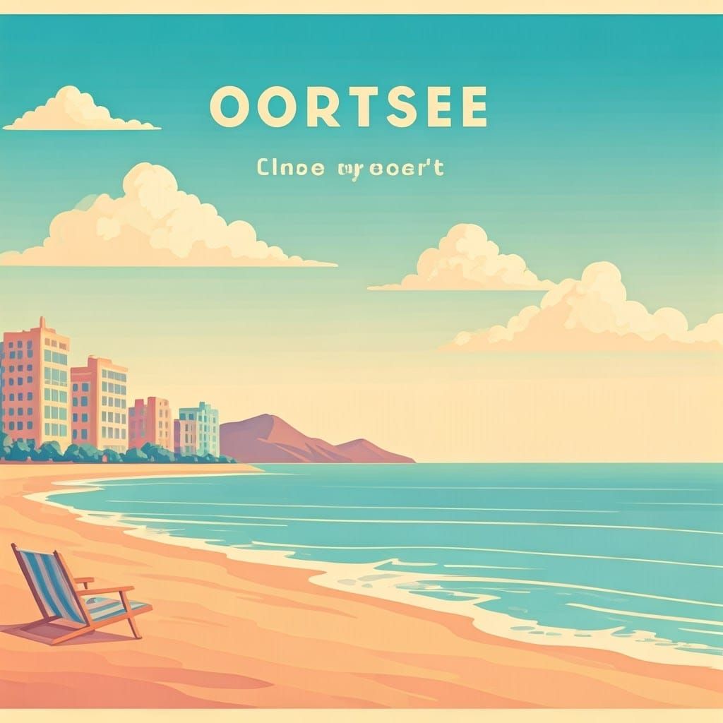 Serene Seaside Resort in Retro-Cyberpunk Style