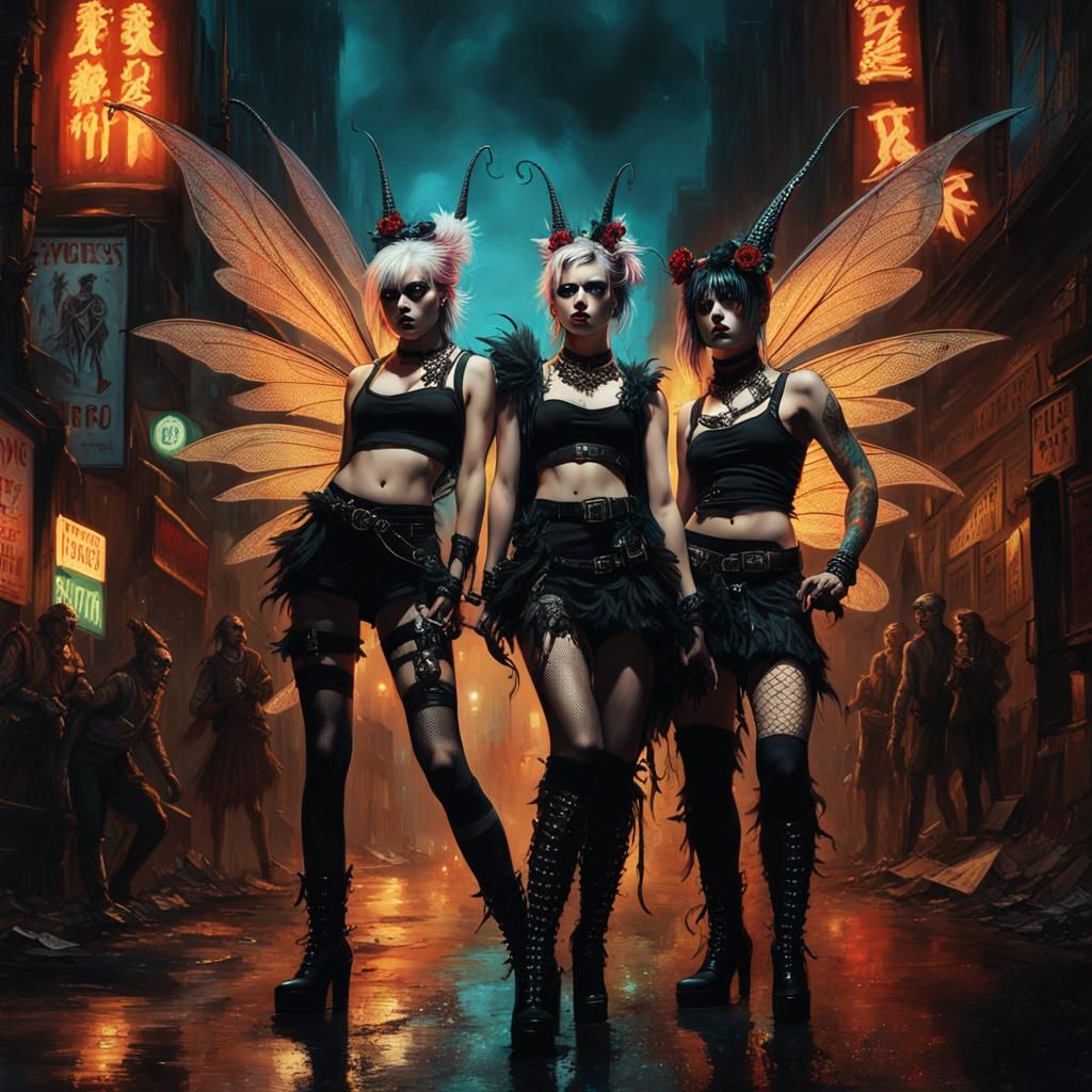 Dark Fantasy Fairies in Grungy City Street