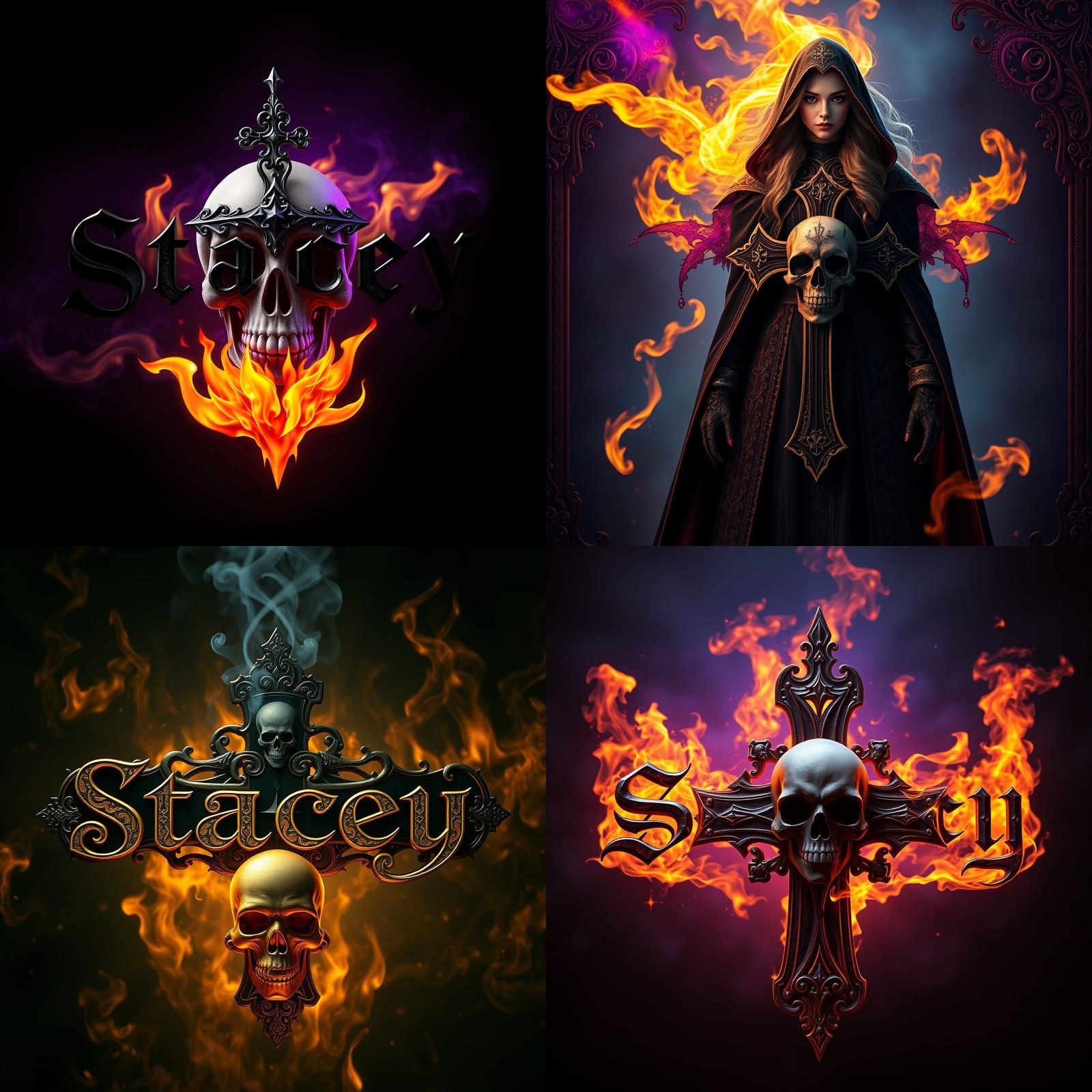 Dark Fantasy Logo with Skull, Cross and Flames