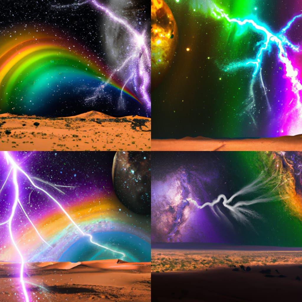 Rainbow Lightning Over Desert Planet: Hyperrealistic Splash ...