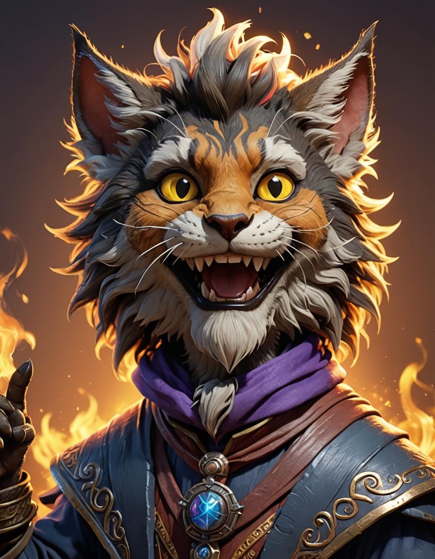 Tabaxi Kitten Wizard Portrait in 3D Style