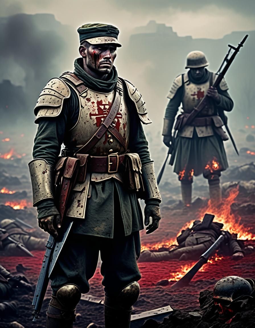 Gloomy Soldier on Ancient Battlefield