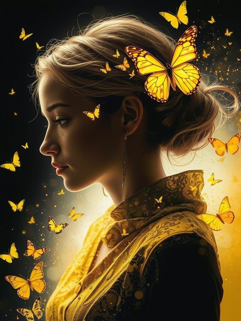 Silhouette Portrait with Butterflies and Fireflies