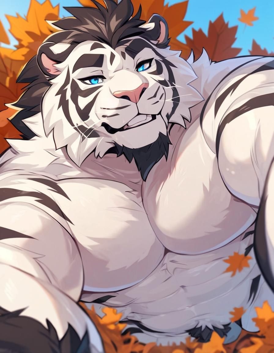 Sarcastic White Tiger with Mohawk in Anime Style