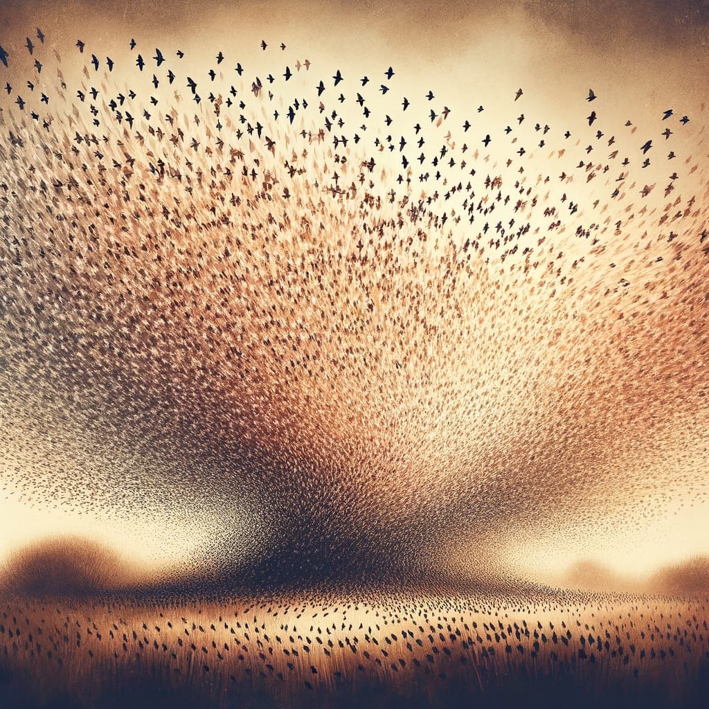 Autumn Murmuration in Warm Pastel Watercolour Style