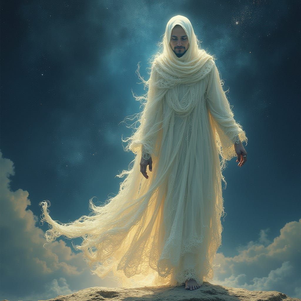 Ethereal Figure Steps into Cosmic Infinity