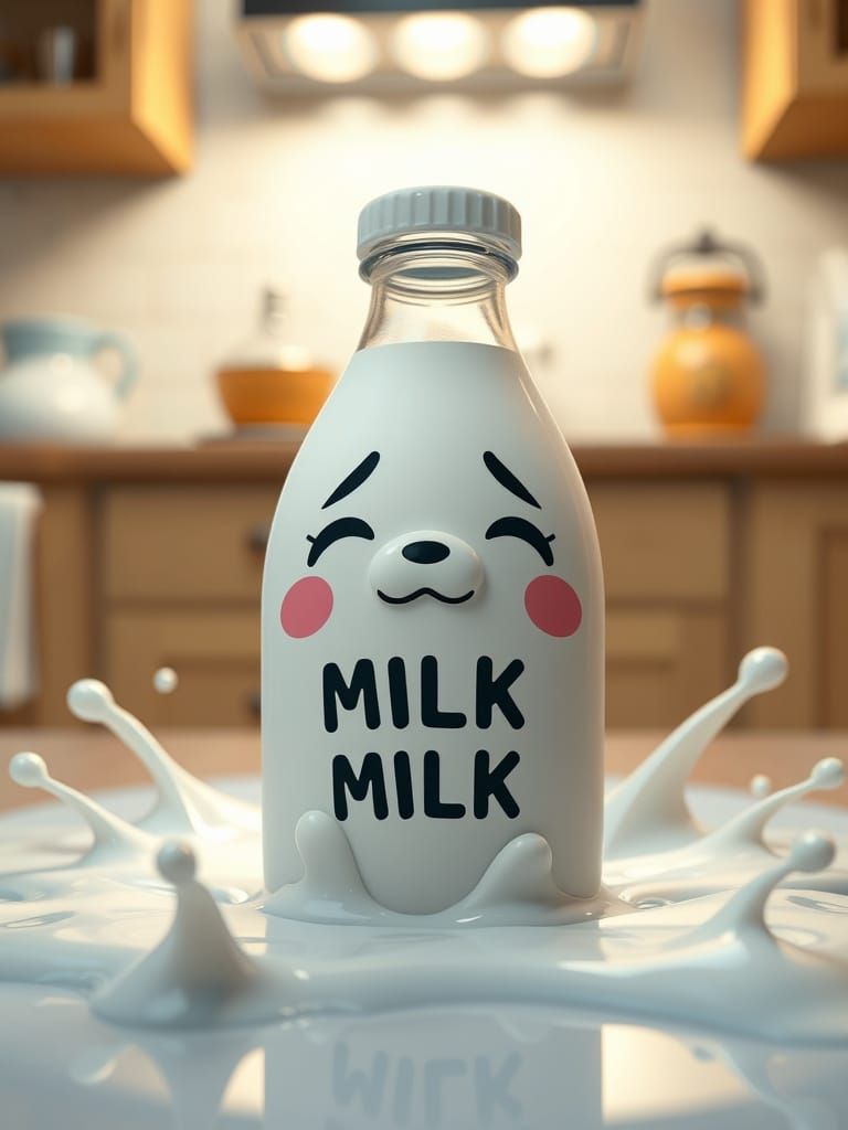 Adorable Crying Milk Bottle in 3D Rendered Art