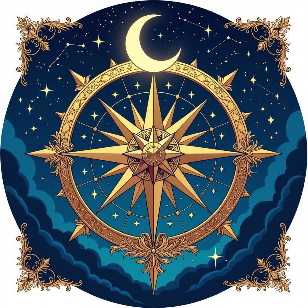 Celestial Navigator Family Crest with Moon and Stars