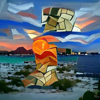 Phoenix Island Sunset in Cubist Impasto Style