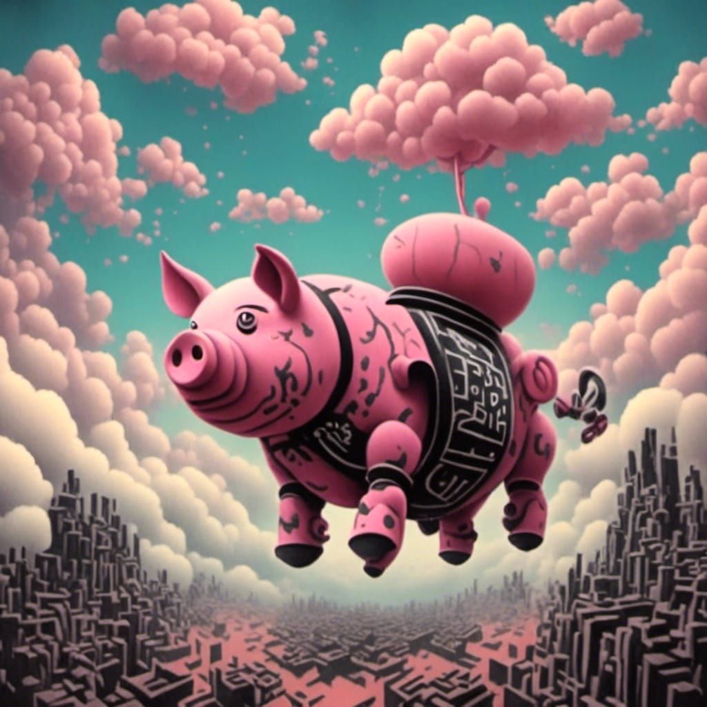 Flying Robot Pig in Graffiti Style