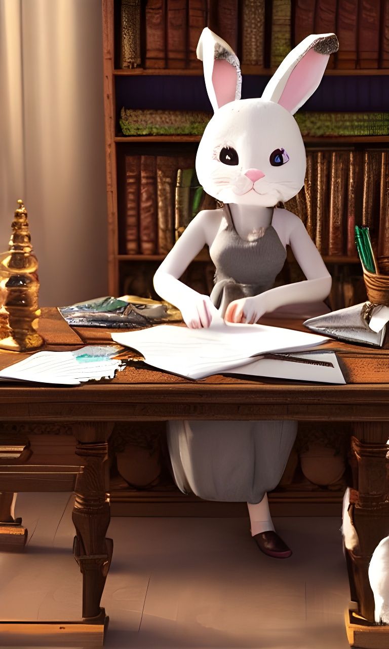 Grumpy Bunny Plans Trip on Medieval Paper