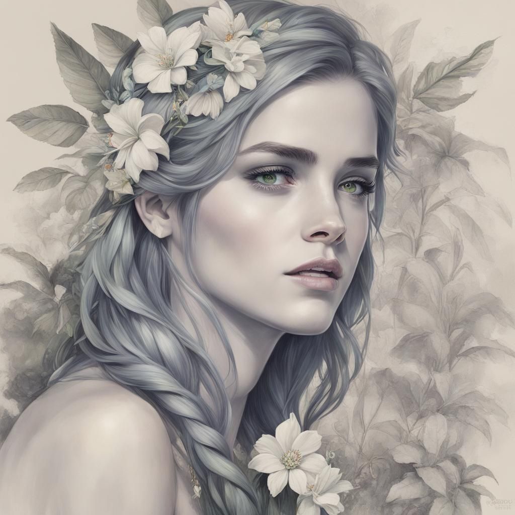 Elven princess in a jungle near a waterfall (Emma Watson)