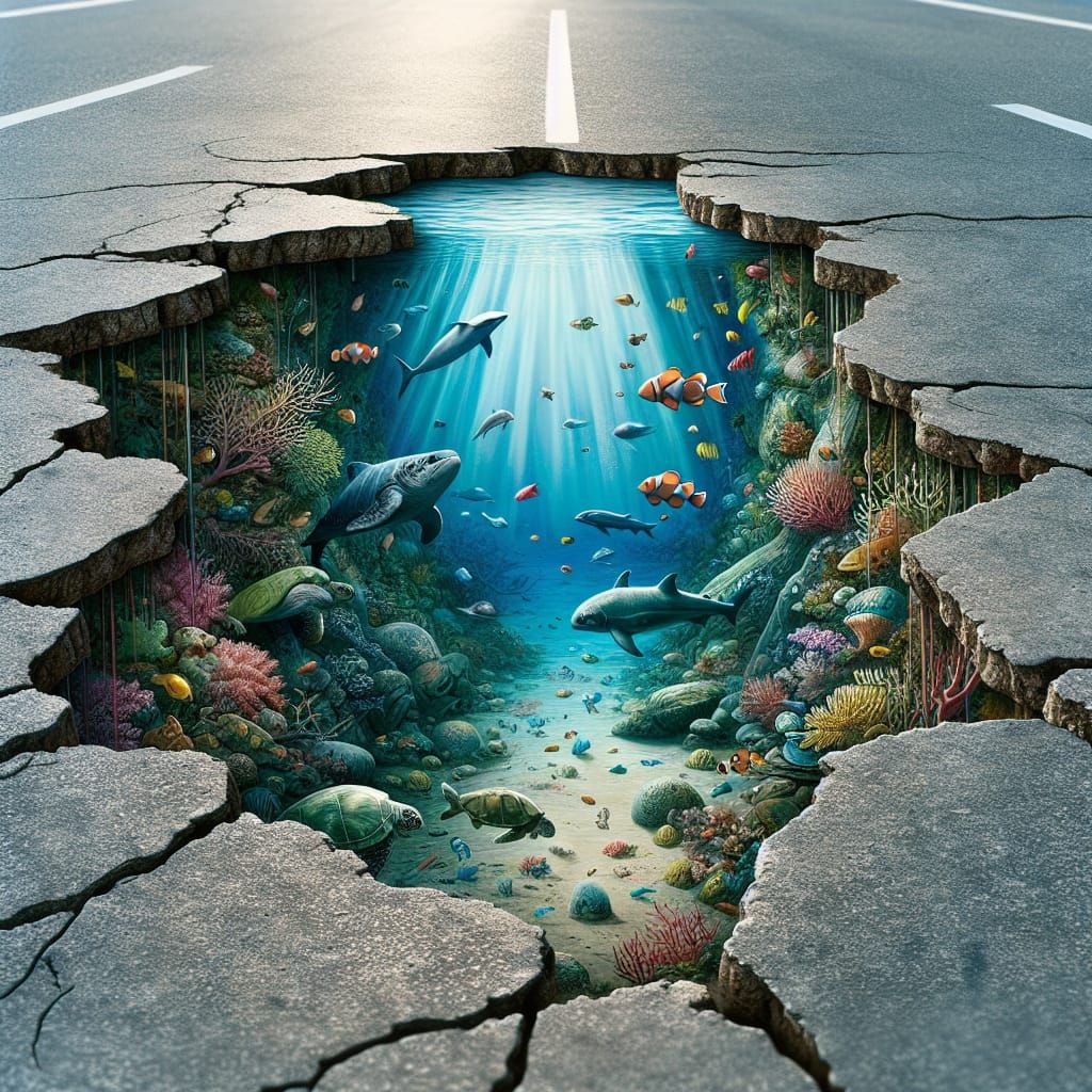 Ocean Underworld Revealed in Concrete Crack