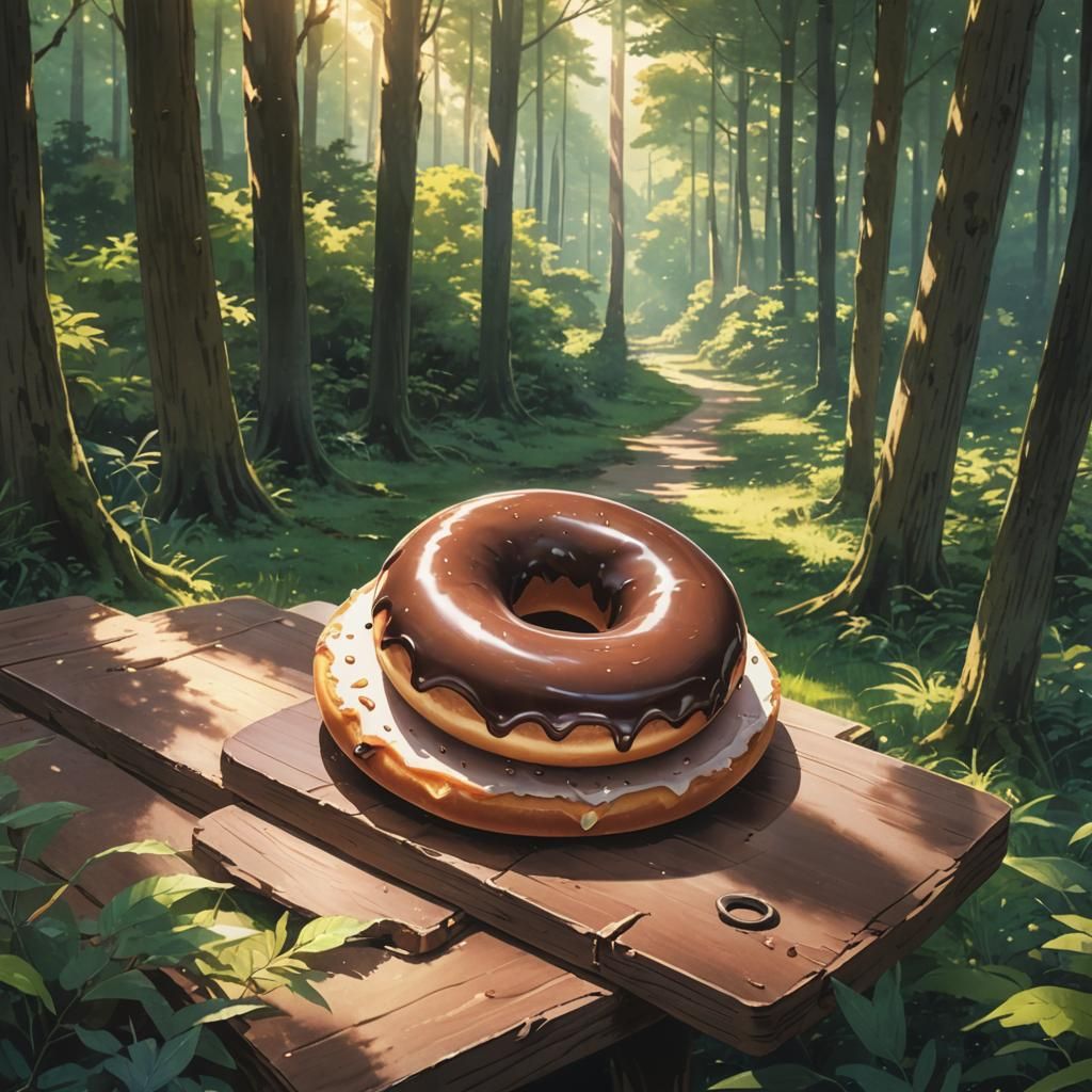 Chocolate Donut in Anime Watercolor Style