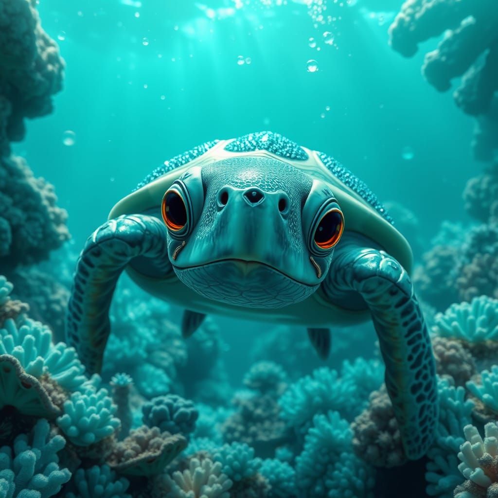 Turquoise Sea Turtle Gemstone Shell, Matte Painting