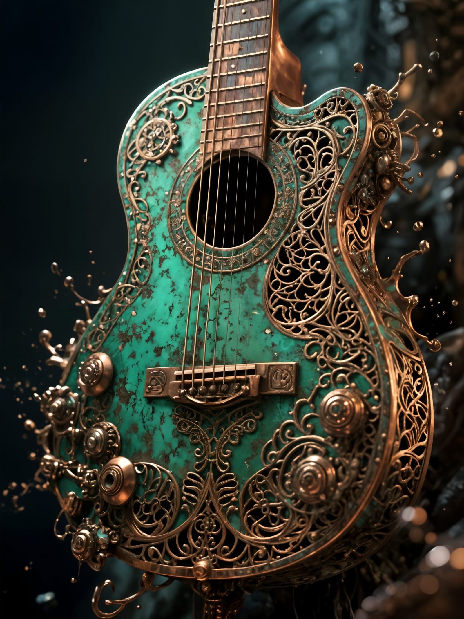 Steampunk Copper Acoustic Guitar in Vibrant Colors