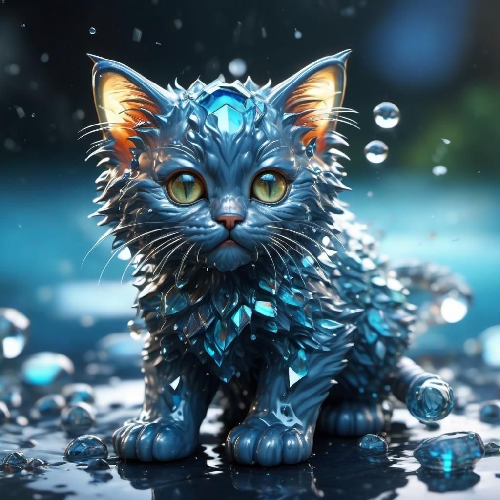 Hyperdetailed Kitten Portrait with Water Droplets