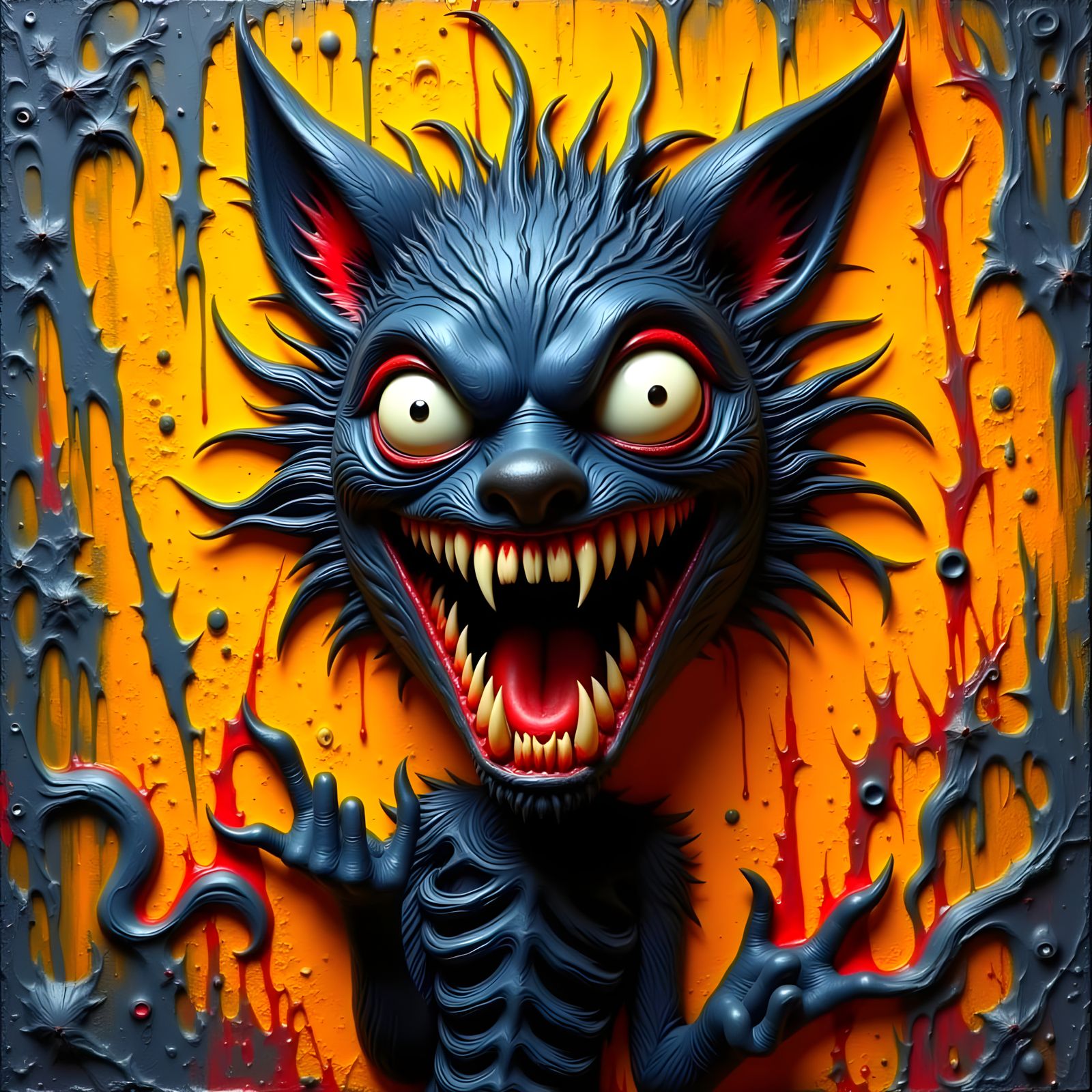 Surreal Evil Wolf with Dripping Wax Textures