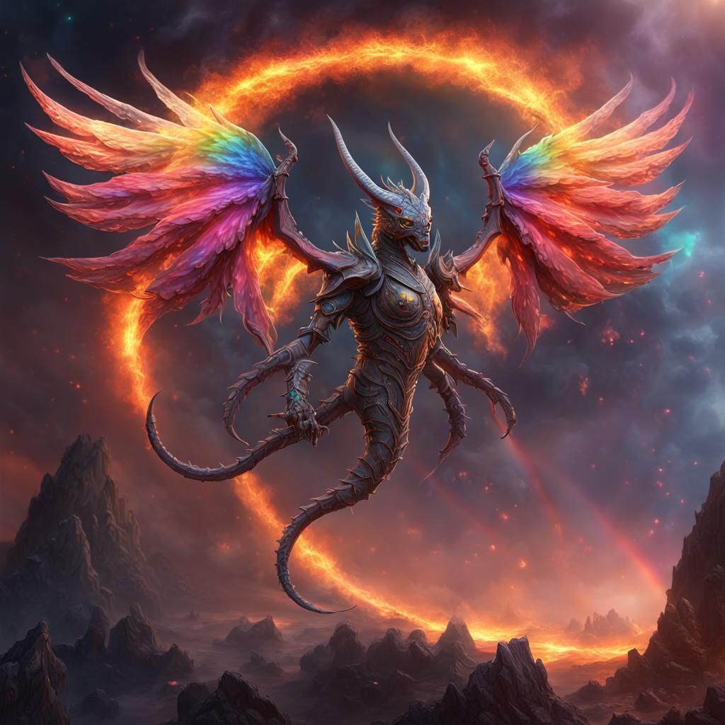 Cosmic Scorpion with Demon and Rainbow Wings