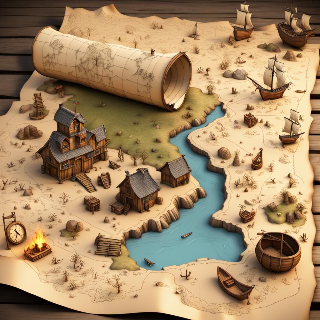 Cartoonish 3D Treasure Map Illustration