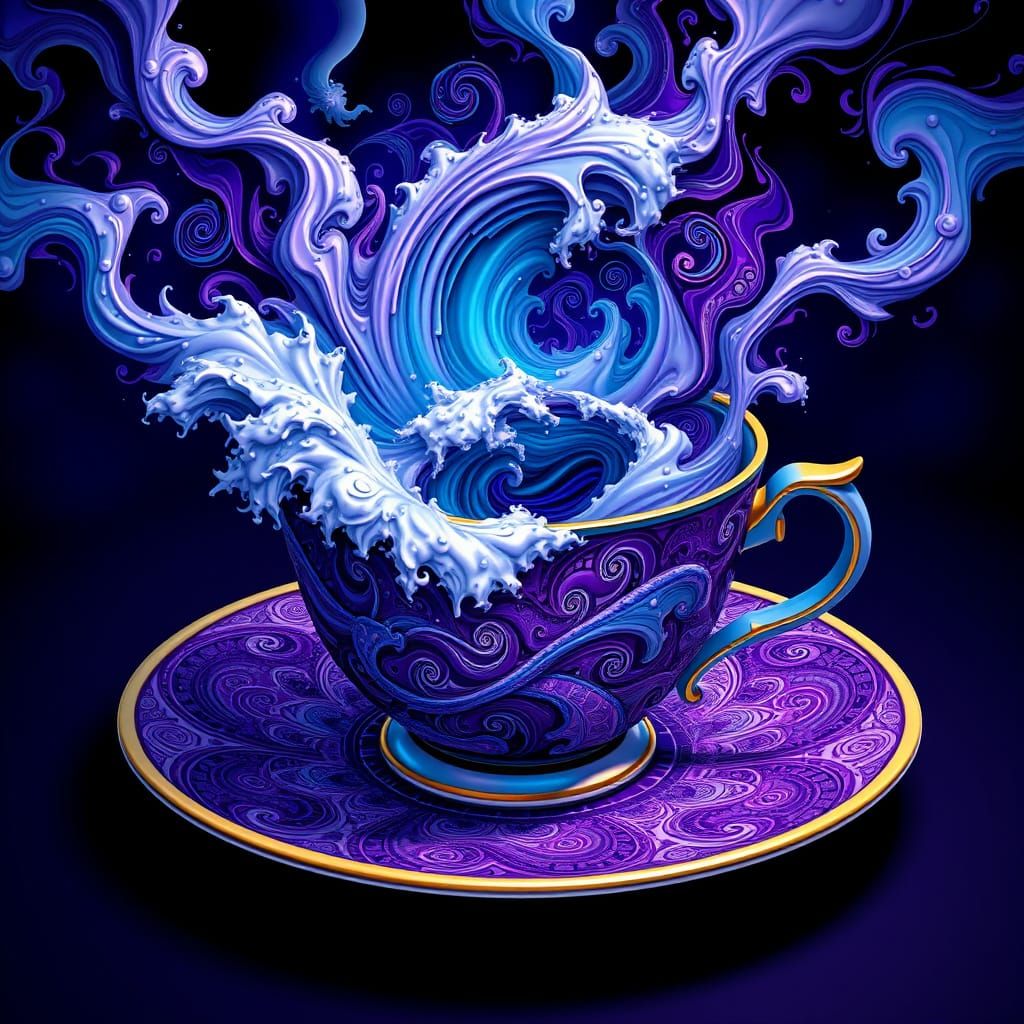 Vibrant Fractal Storm in a Teacup, Abstract Vector Art