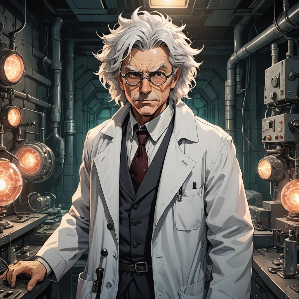 Mad Professor in Retro Sci-Fi Manga Style