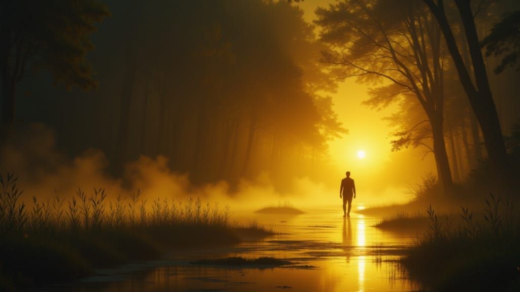 Figure Thanks Father Under Yellow Night Lights