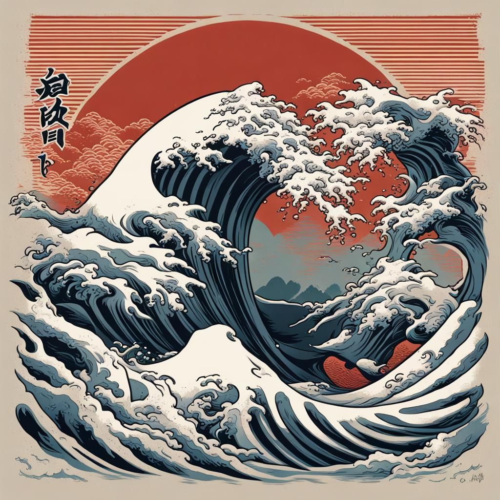 Yin Yang Koi Fish in Great Wave Comic Art