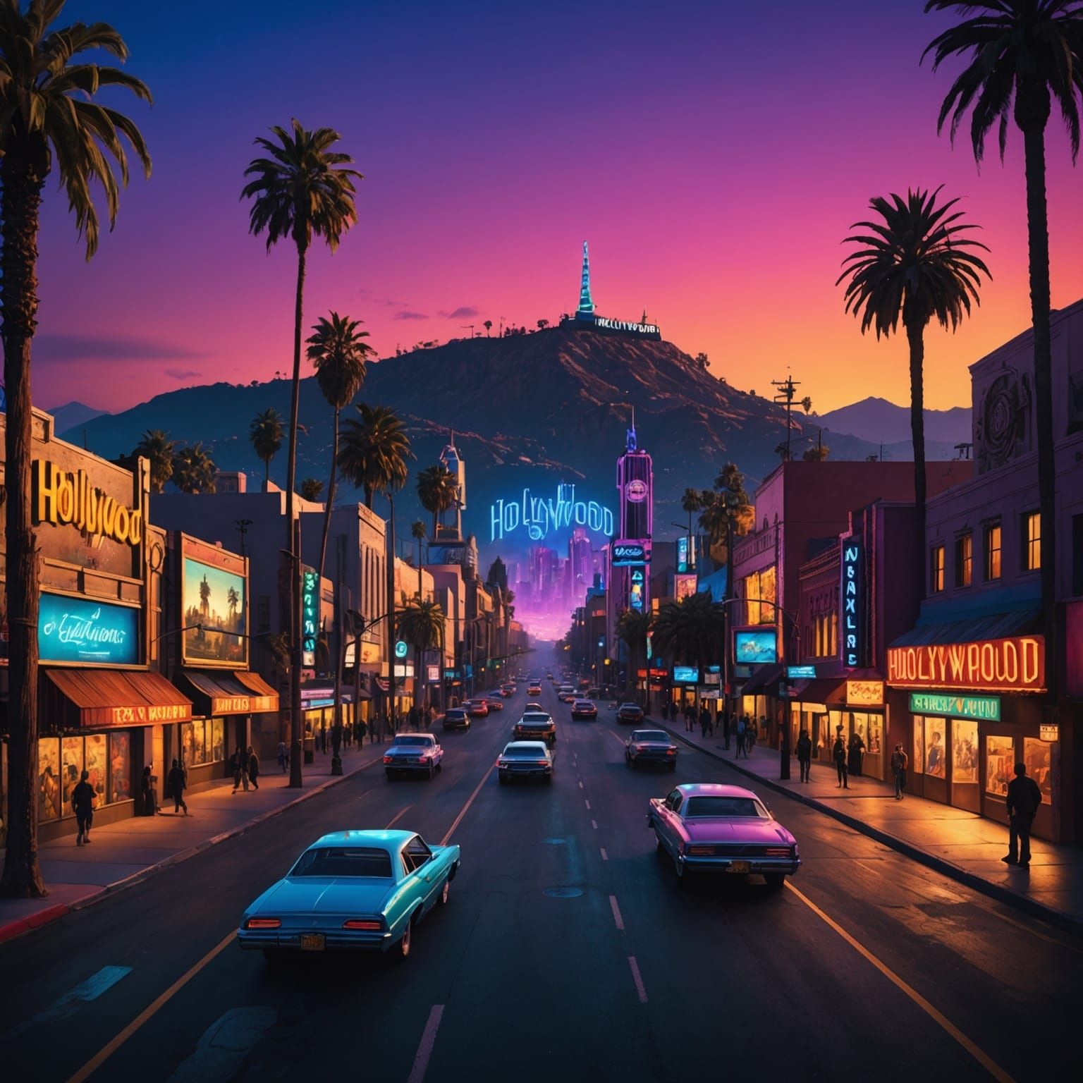 Neon "Hollywood" Ticket on Sunset Boulevard