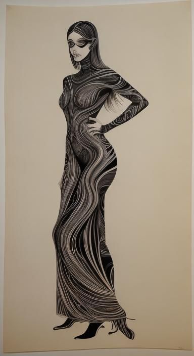 Woman in Jumper with Calligraphic Ink Art