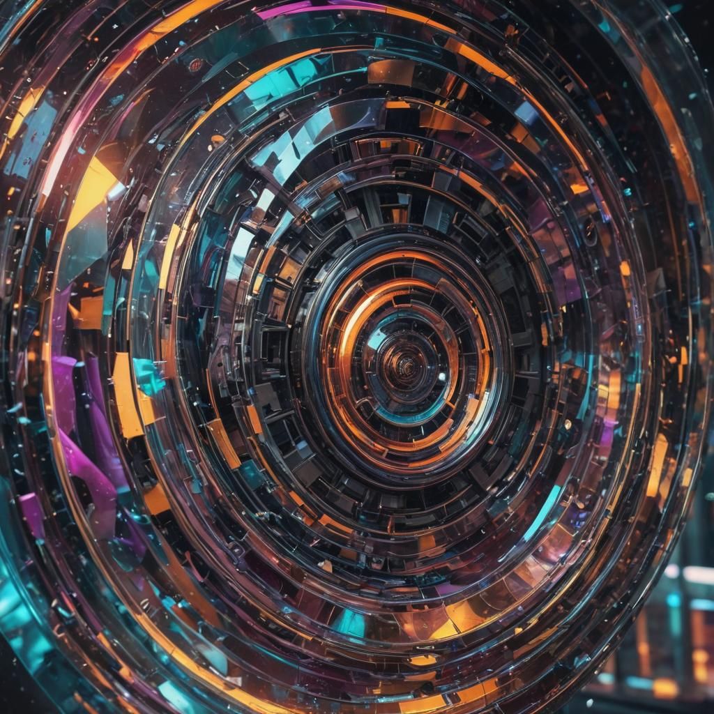 Surreal Futuristic Machine Reflecting Vibrant Abstract Vorte...