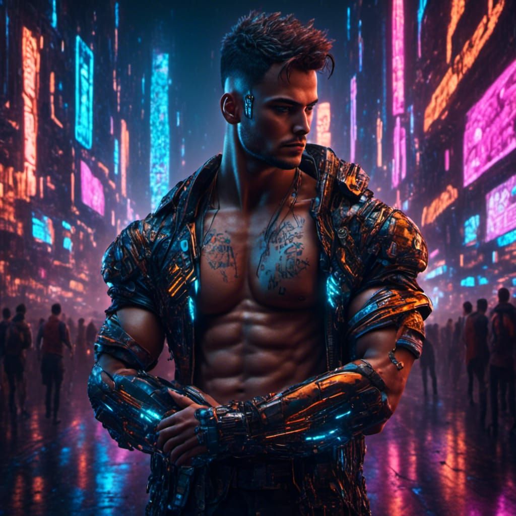 Cyberpunk Dude with Vibrant Colors and Intricate Details
