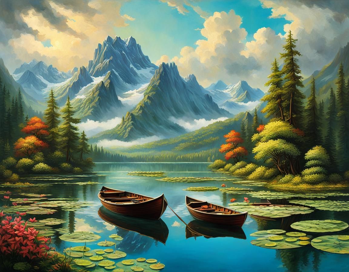 Lake Boat in German Romanticism Style