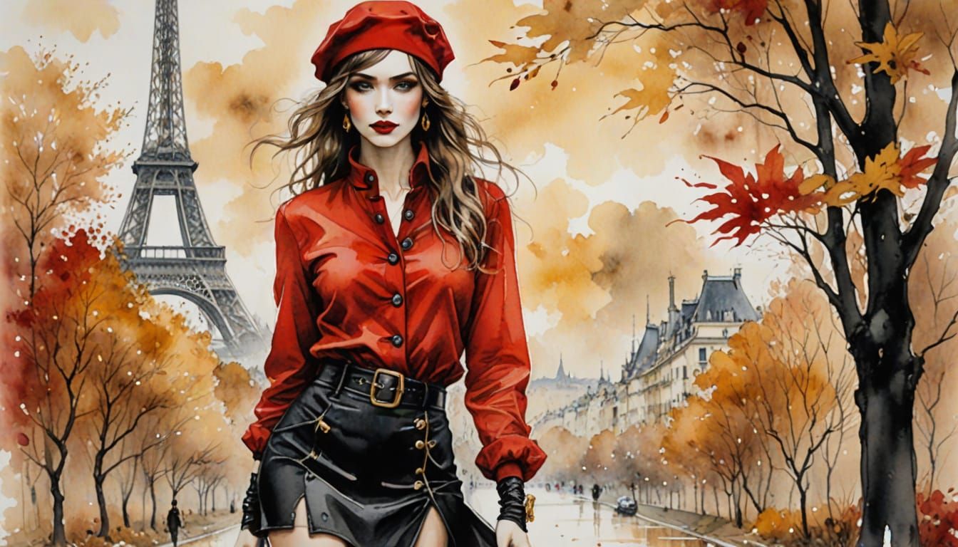 Stylish French Girl in Autumn Mist