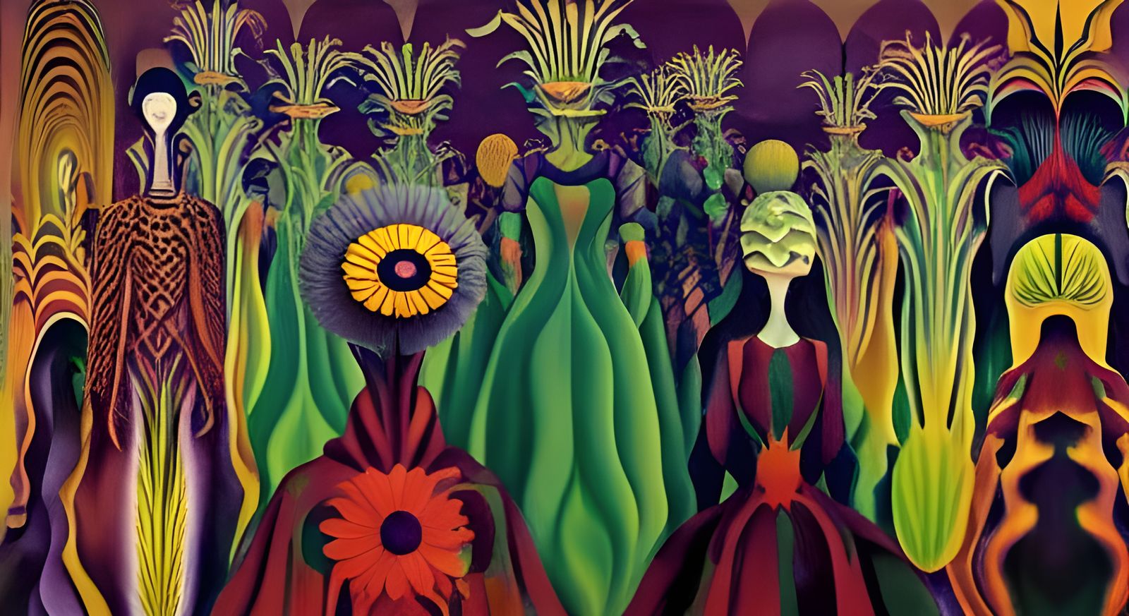 Woman in Fritillaria Dress: Surreal Folklore Collage