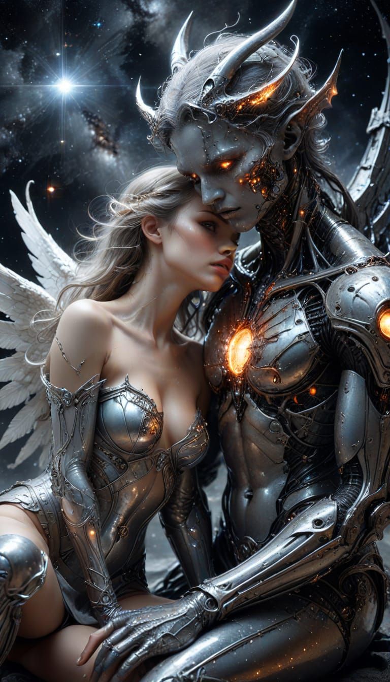 Angel and Demon in Harmony: A Luis Royo-Inspired Sci-Fi Mast...