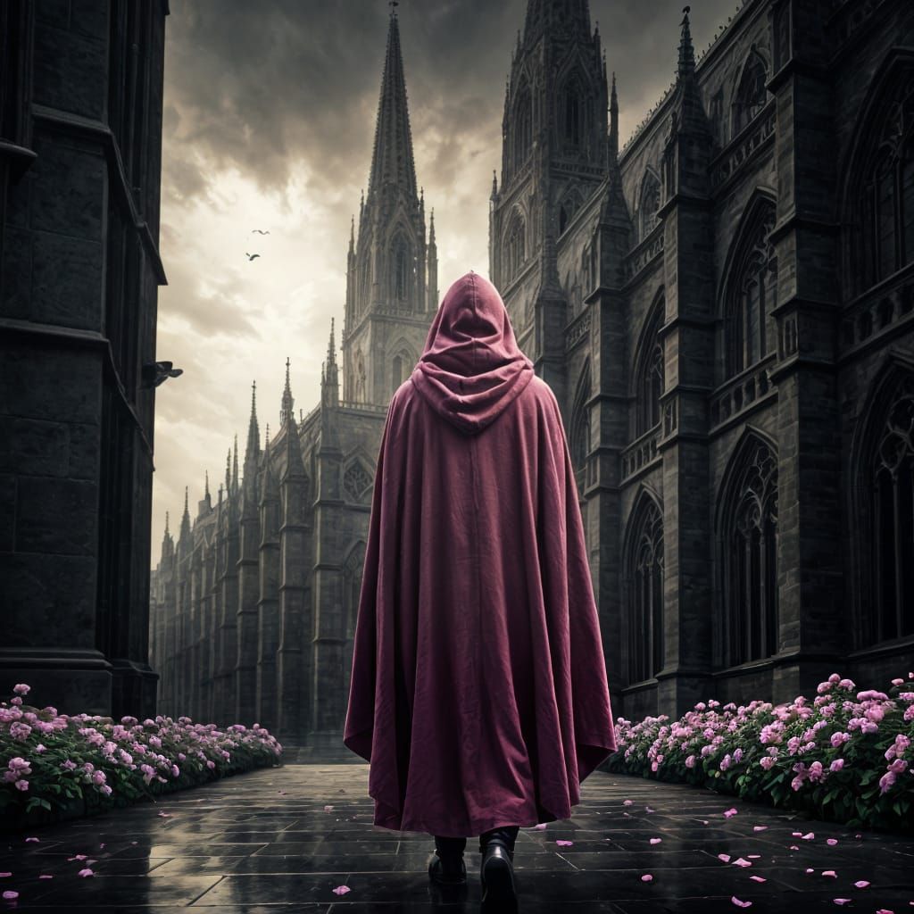 Gothic Traveler in Ethereal Landscape