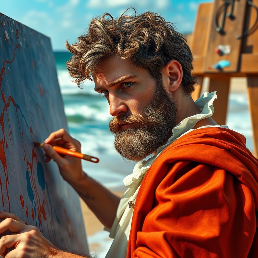 Hyperrealistic Michelangelo Painting Vibrant Beach Scene